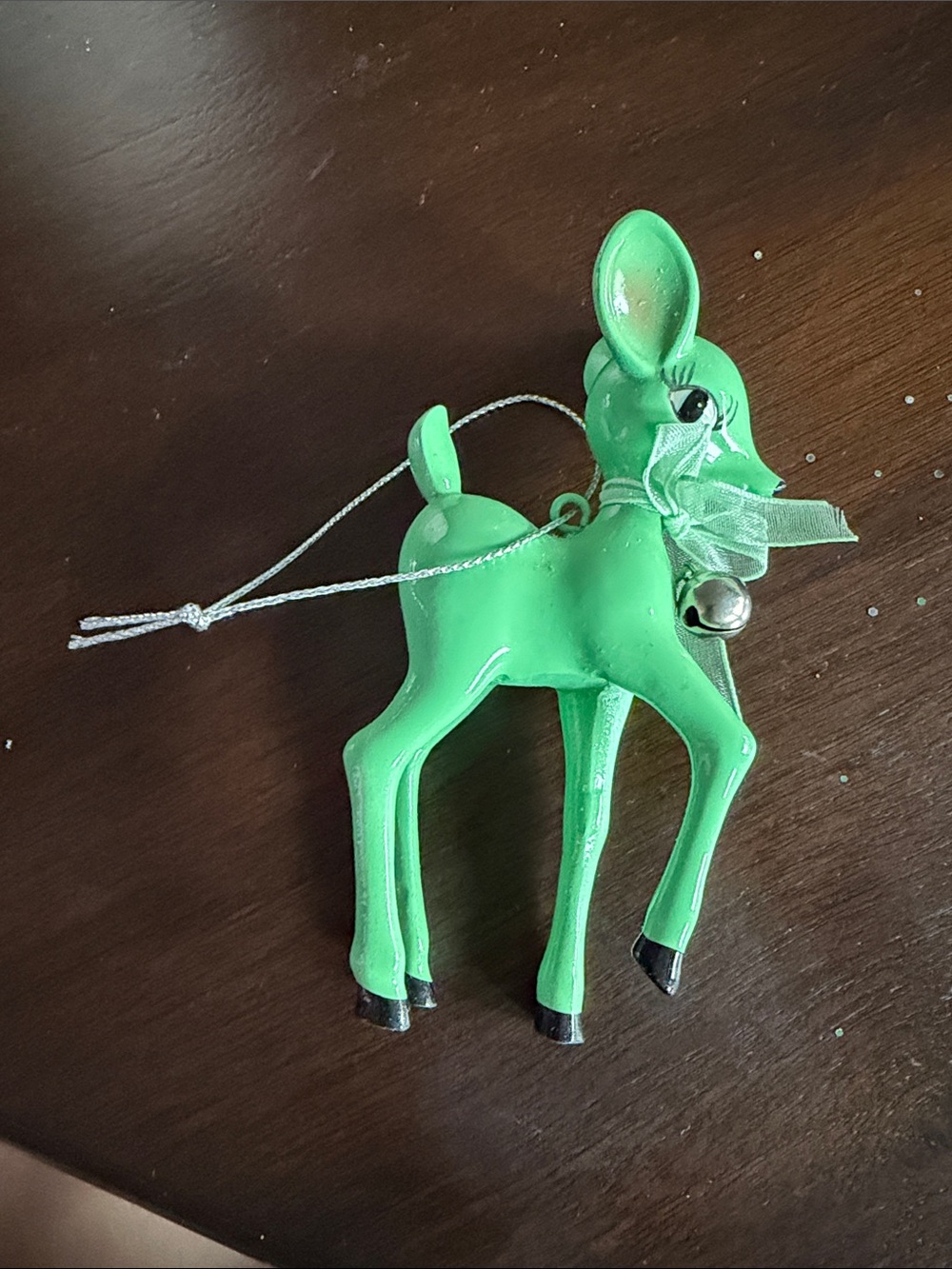 Green Deer Ornament with Ribbon and Bell - Home Accents